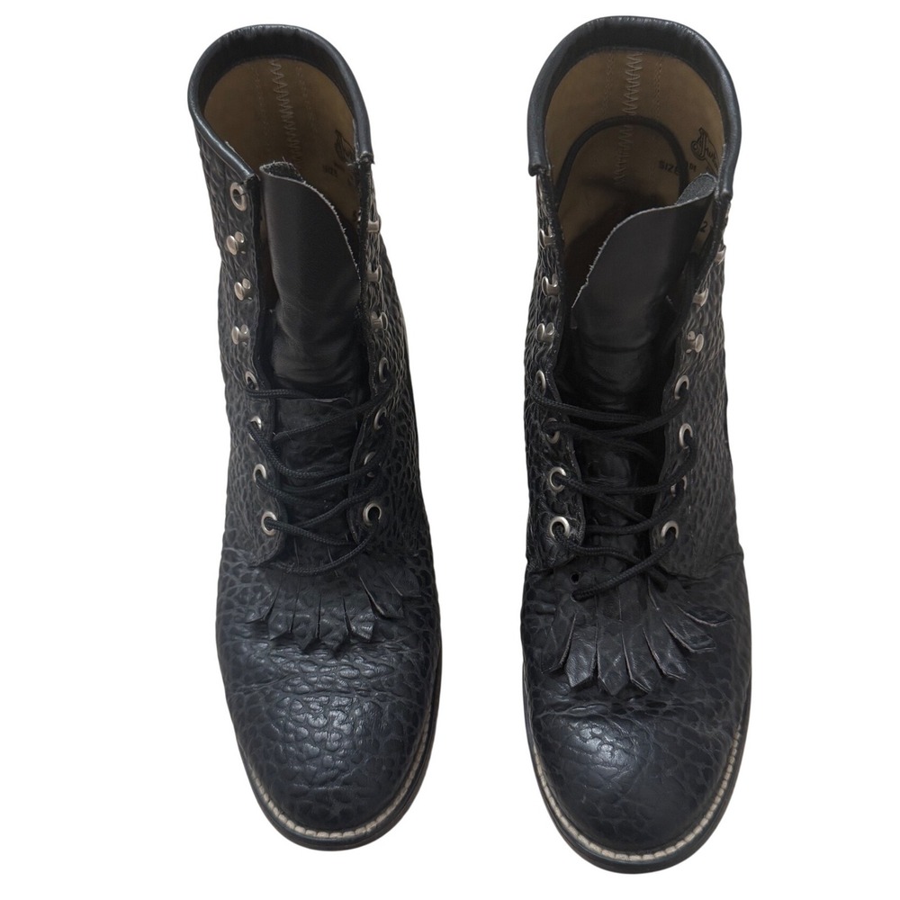 Justin Junior Mens Black Pebble Grain Leather Lace Up Packer Boots 5221 Size 6D - Picture 3 of 6